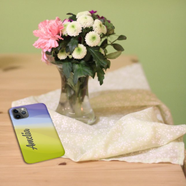 Coques Case-Mate iPhone Lavande à vague géométrique bleu jaune avec nom (Créateur téléchargé)