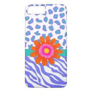 Coque iPhone 8 Plus/7 Plus Lavande et zèbre blanc Peau léopard Orange Fleur