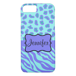 Coques Pour iPhone Lavande Turquoise Zebra Leopard Nom Personnalisé