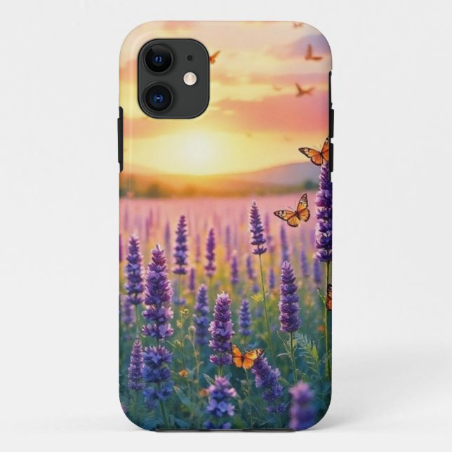 Coques Case-Mate iPhone Lavandre et papillons à Dusk (Dos)