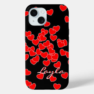 Coque Pour iPhone 15 Layla - Modèle Texte, Coeurs Rouges Flambés Sur No