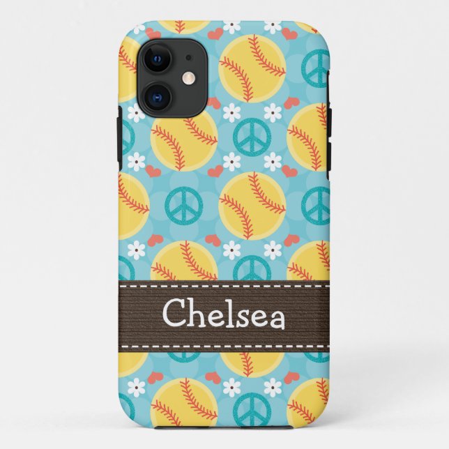Coques Case-Mate iPhone Le base-ball d'amour de paix (Dos)
