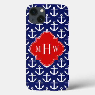 Etui iPhone Case-Mate Le blanc ancre le bleu marine, monogramme initial