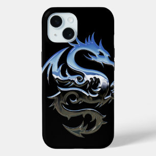 Coque Pour iPhone 15 Le boîtier de téléphone Dragon noir et bleu