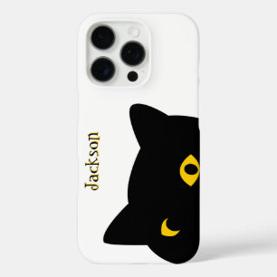 Coques iPhone 16 Pro Le chat noir vous regarde avec les yeux dorés cout