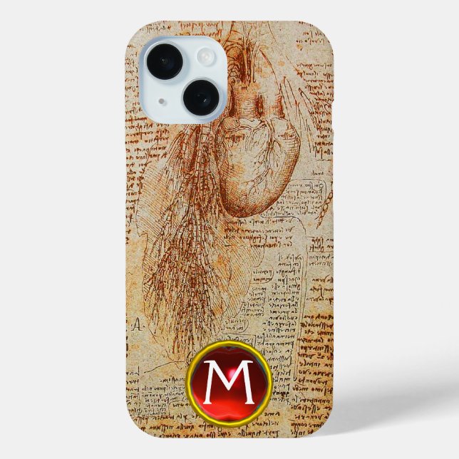 Coques Case-Mate iPhone Le coeur et les artères bronchiques Gem Monogramme (Verso)