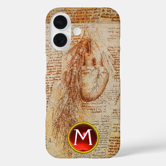 Coques Case-Mate iPhone Le coeur et les artères bronchiques Gem Monogramme (Verso)
