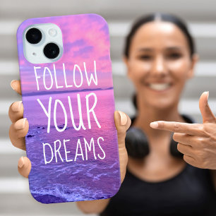 Coque Pour iPhone 15 Le coucher du soleil pourpre rose d'océan "suivent