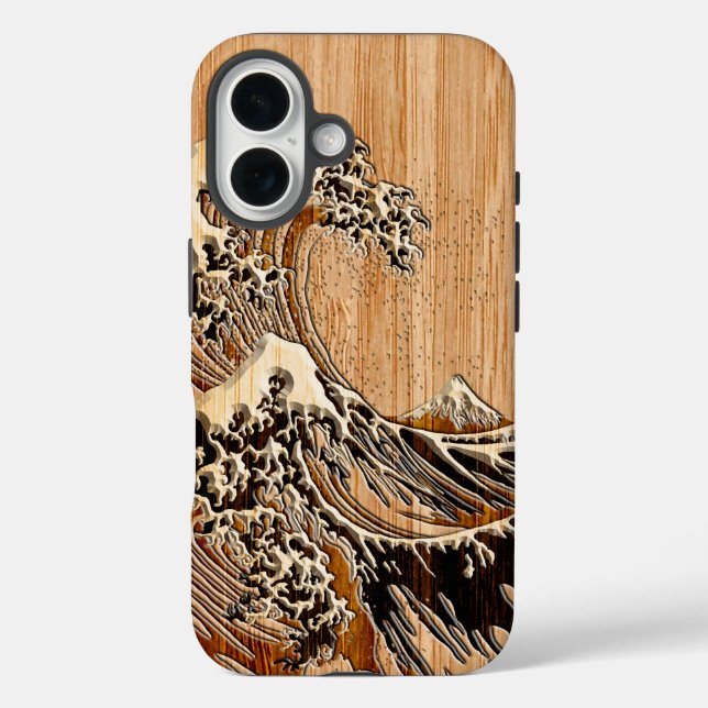 Coques Case-Mate iPhone Le Grand Hokusai Vague Bambou Bois Inlay Style (Verso)