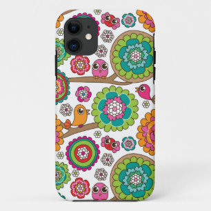 Coque iPhone 11 le griffonnage fleurit le motif d'arrière - plan
