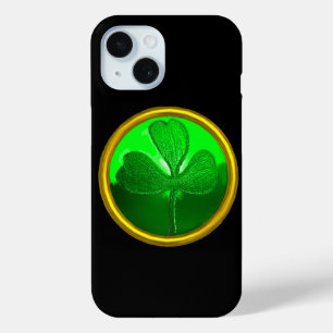 COQUE POUR iPhone 15 LE JOUR DE ST PATRICK LE SHAMROCK VERT JEWEL EN PI