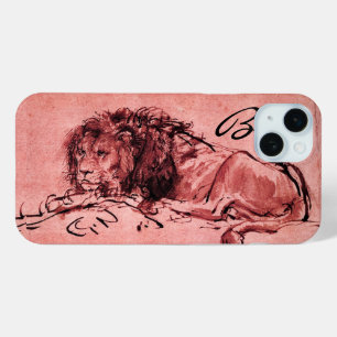 Coque iPhone 15 Mini LE LION DU CAP MENANT VERS LE BAS, Rose, Monogramm