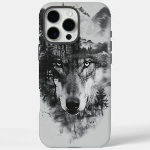 Coques iPhone 16 Pro Max Le loup fusionne avec la scène forestière lune