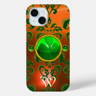 COQUE POUR iPhone 15 LE MONOGRAM DU SHAMROCK ST PATRICK ORANGE GREEN DA