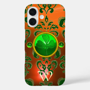 COQUE POUR iPhone 16 LE MONOGRAM DU SHAMROCK ST PATRICK ORANGE GREEN DA