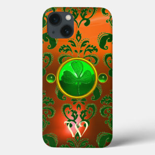 ETUI iPhone 13 LE MONOGRAM DU SHAMROCK ST PATRICK ORANGE GREEN DA