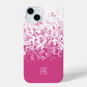 Coque iPhone 15 Mini Le monogramme pleuvant la musique note le rose de
