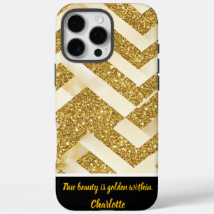 Coques iPhone 16 Pro Max Le motif de zigzag or brille de façon éclatante