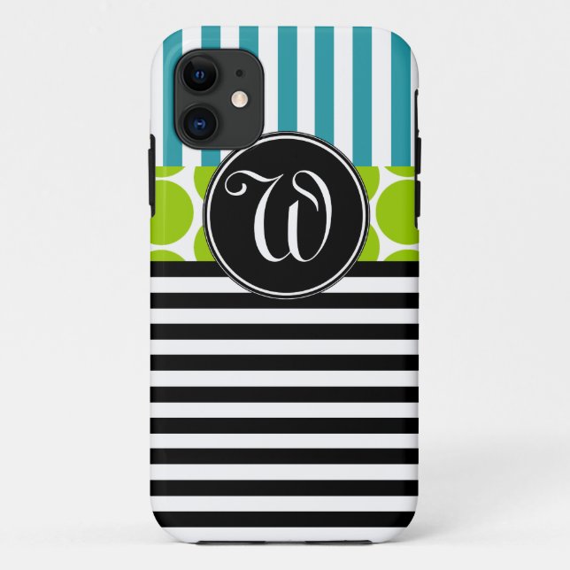 Coques Case-Mate iPhone Le NOIR GIRLY de VERT de TURQUOISE BARRE LA CAISSE (Dos)