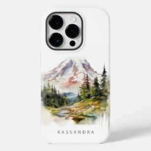 Coque Pour iPhone 14 Pro Le paysage de l'aquarelle du Mont Rainier