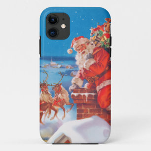 Etui iPhone Case-Mate Le père noël sur le dessus de toit avec son renn