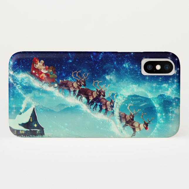 Coques Case-Mate iPhone Le Père Noël vole avec un renne (Dos (Horizontal))