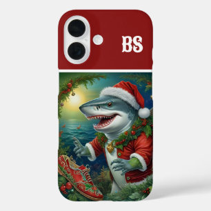 Coque Pour iPhone 16 le requin de noël déguisé - vibes côtières