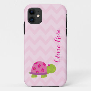 Coque iPhone 11 Le rose mignon de tortue a personnalisé la caisse