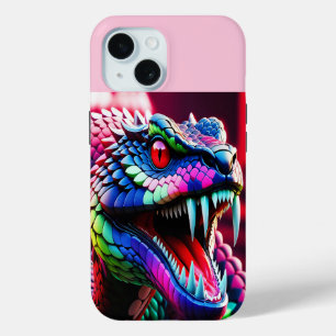 Coque Pour iPhone 15 Le serpent de Cobra a des écailles vertes et roses