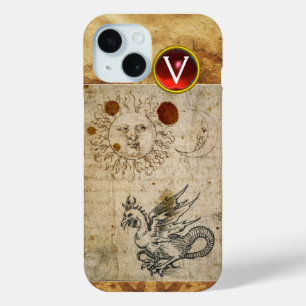 Coque Pour iPhone 15 LE SOLEIL LA LUNE ET LE PARCHEMENT BASILISTE Monog
