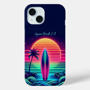 Coque Pour iPhone 15 Le surf du coucher de soleil de Neon