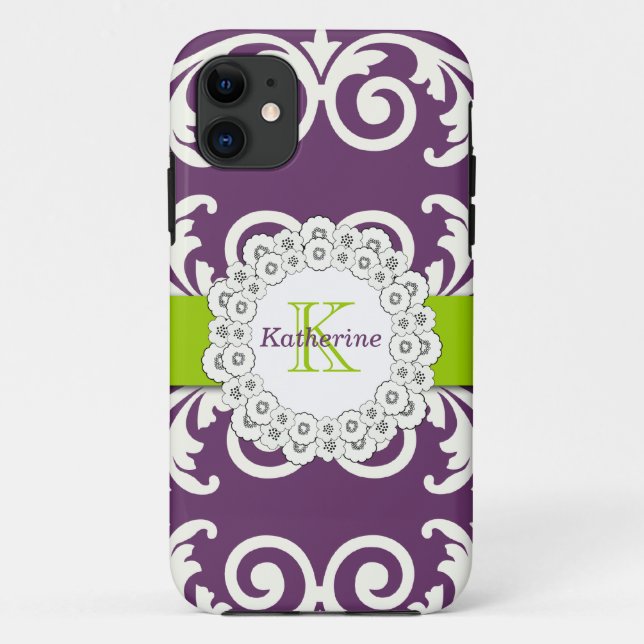 Coques Case-Mate iPhone Le vert pourpre de prune Girly tourbillonne motif (Dos)
