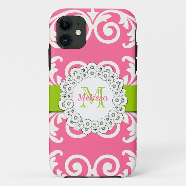 Coques Case-Mate iPhone Le vert rose tourbillonne Coque-Compagnon floral (Dos)