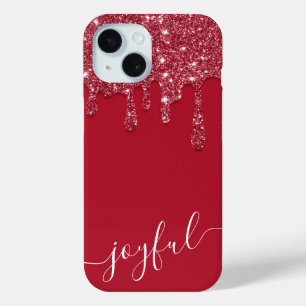 Coque Pour iPhone 15 Lecteur de Parties scintillant rouge Texte ou nom