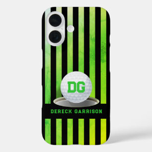 Coque Pour iPhone 16 Lecteur Golf   Initiales vertes fraîches