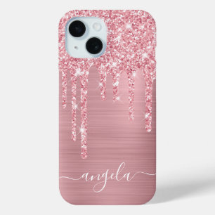 Coque Pour iPhone 15 Lecteurs de Parties scintillant rose vif Signature