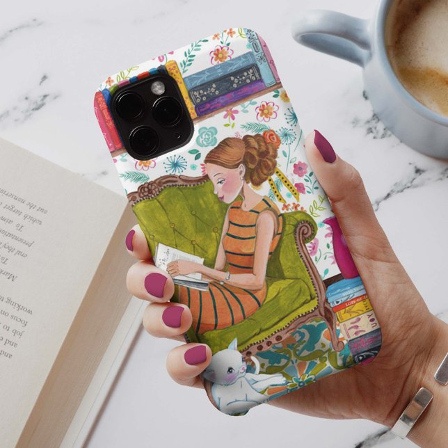 Coques Case-Mate iPhone Lecture des livres Amoureux des chats fille | iPho (Créateur téléchargé)