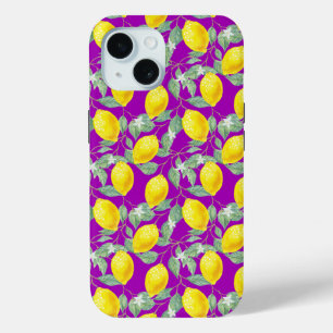 COQUE POUR iPhone 15 LEMON FRUITS PURPLE ARRIÈRE - PLAN