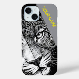 Coque Pour iPhone 15 Léopard avec nom de Personnaliser