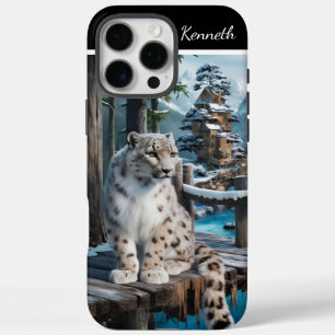 Coques iPhone 16 Pro Max Léopard des neiges sur le pont d'hiver