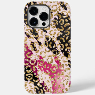 Coque Pour Pour iPhone 14 Pro Max Léopard d'or rose noire
