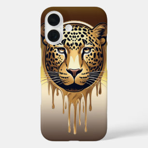 Coque Pour iPhone 16 Léopard doré avec effets de goutte métallique 🐆