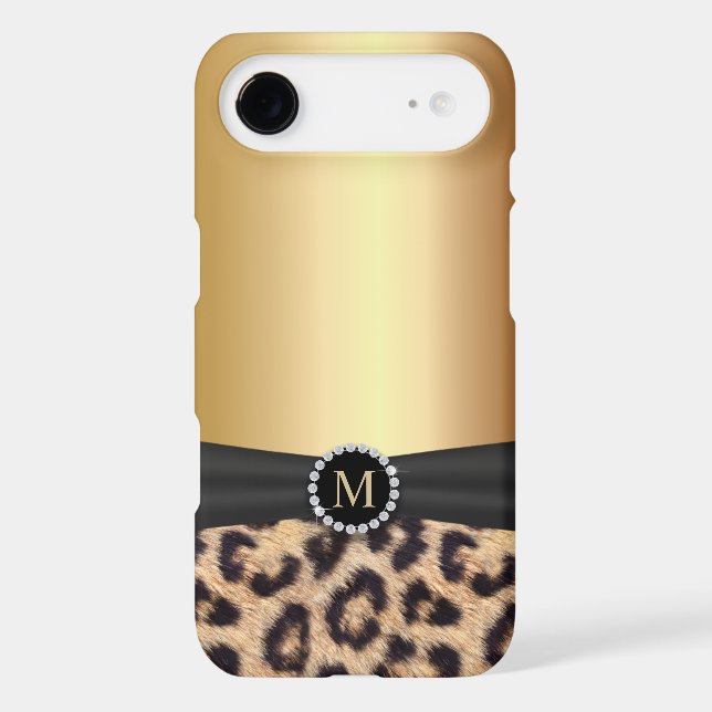 Coques Case-Mate iPhone Léopard moderne de monogramme d'or (Verso)