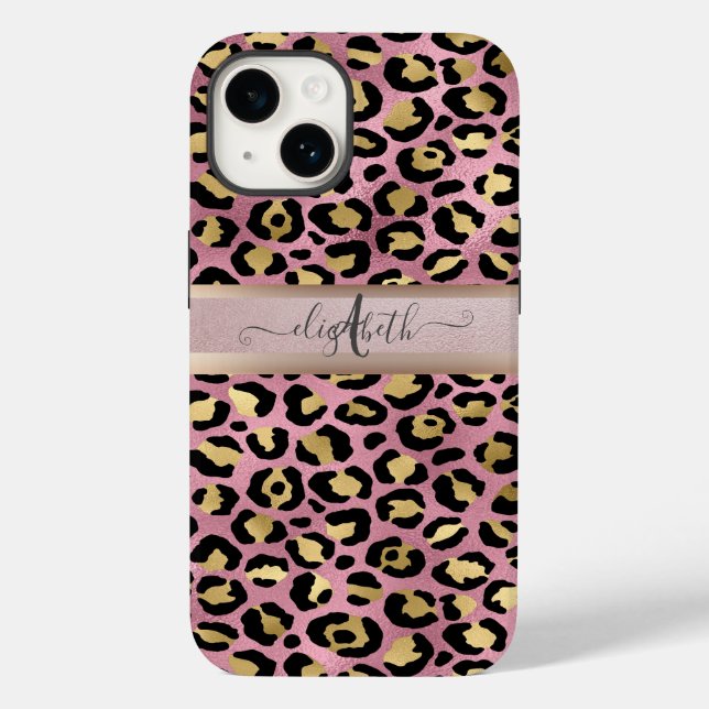 Coques Case-Mate iPhone Léopard Motif Monogram Rose Gold Black (Verso)