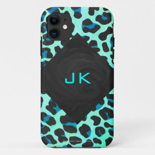 Coque iPhone 11 Léopard noir et Turquoise