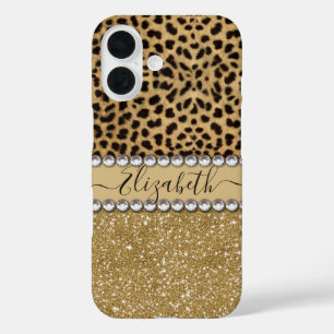 Coque Pour iPhone 16 Léopard Spot Gold Glitter Rhinestone PHOTO PRINT