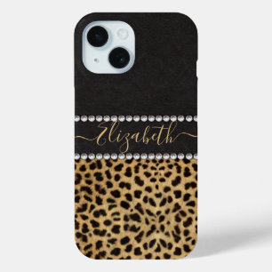 Coque Pour iPhone 15 Léopard Spot Rhinestone Diamonds Monogram