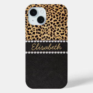 Coque Pour iPhone 15 Léopard Spot Rhinestone Diamonds Personnaliser