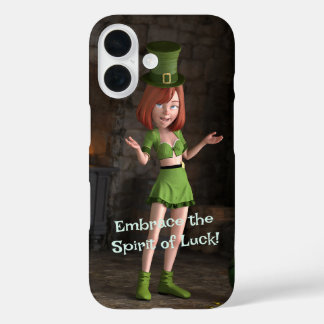 Coque Pour iPhone 16 Leprechaun Toon Girl à côté du pot d'or