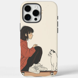 Coques iPhone 16 Pro Max Les ados sitting on skateboard and next to his cat
